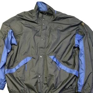 DryJoy by FootJoy Golf Jacket Sz XXL Full Zip & Full Snap Black Blue Windbreaker
